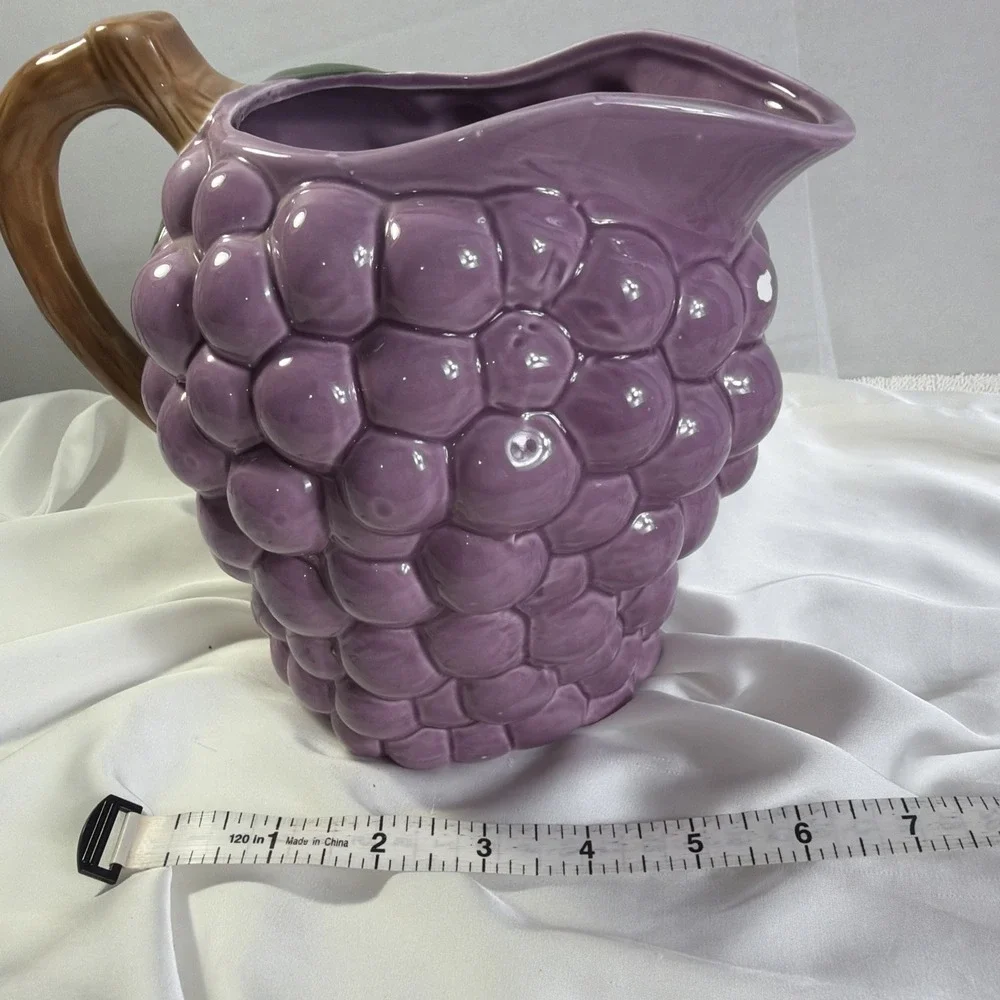 Purple‎ Grape Ceramic Pitcher Vintage Style Kitchen Decor Beverage Server